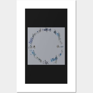 Gray Clock with Numbers, dark gray watercolor Posters and Art